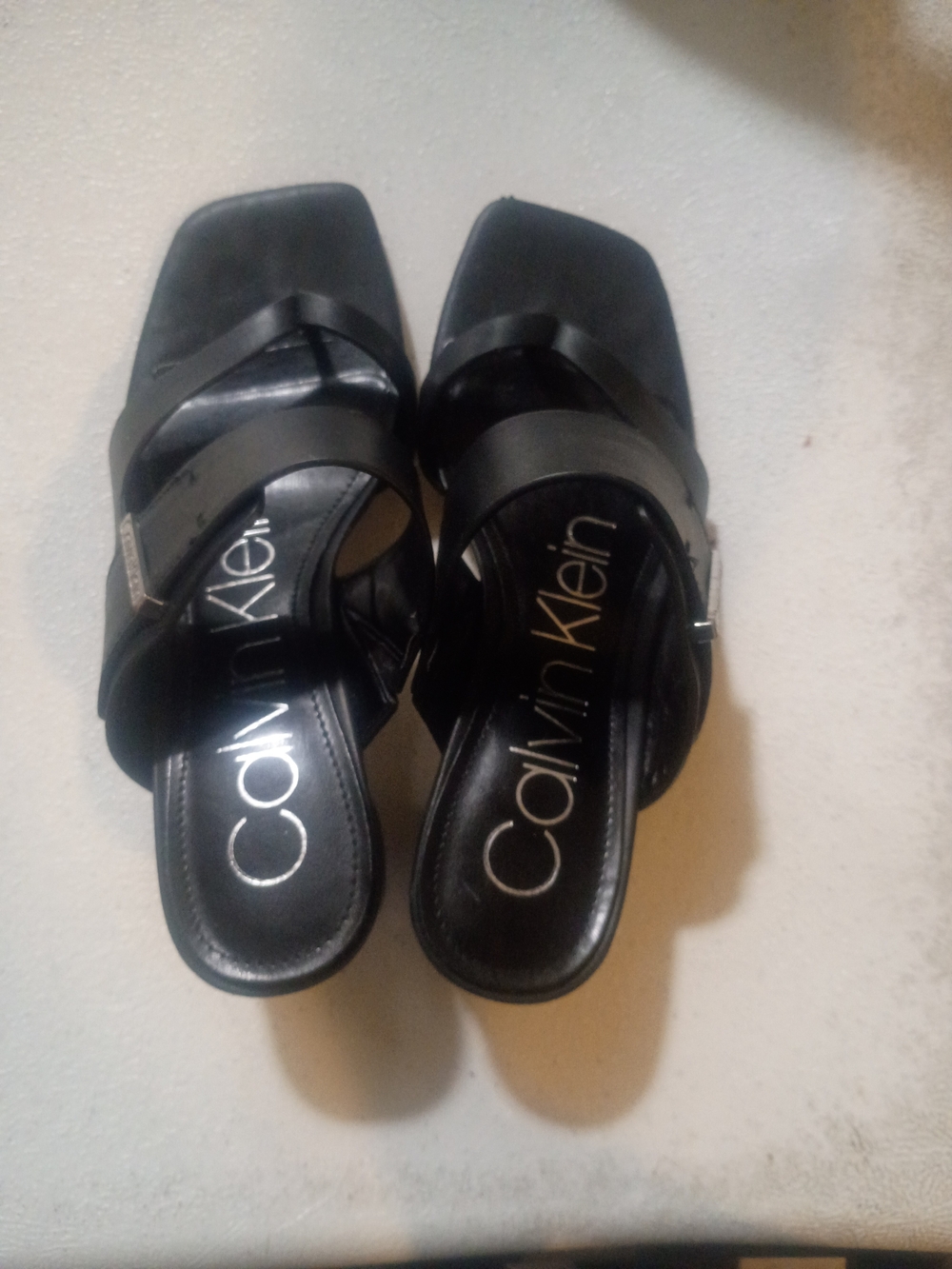 Calvin Klein Women's Black Strappy Square-Toe Sandal